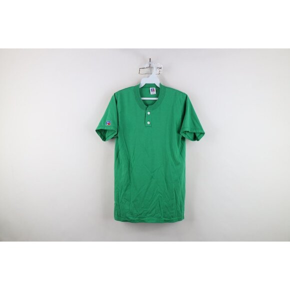 Vintage 80s 90s Russell Athletic Mens Small Faded Blank Henley T-Shirt Green USA - Picture 1 of 12